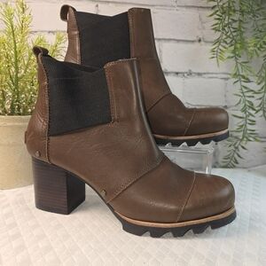 SOREL ADDINGTON WATERPROOF LEATHER CHELSEA BOOTIES BROWN SLIP ON WOMENS 7.5